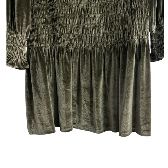 Kaari Blue Drop Waist Smocked Bodice Sage Green Velvet Knee Length Dress Medium - Picture 6 of 7